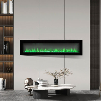 Black Electric Fire Wall Mounted or Freestanding Fireplace Heater 12 Flame Colors with Remote Control 40 inch