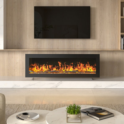 Black Electric Fire Wall Mounted or Freestanding Fireplace Heater 12 Flame Colors with Remote Control 40 inch