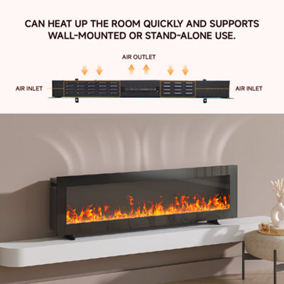 Black Electric Fire Wall Mounted or Freestanding Fireplace Heater 12 Flame Colors with Remote Control 40 inch