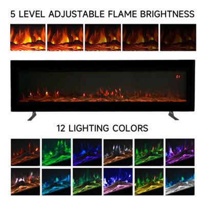 Black Electric Fire Wall Mounted or Freestanding Fireplace Heater 12 Flame Colors with Remote Control 40 inch