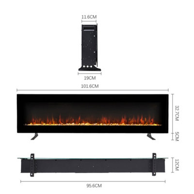 Black Electric Fire Wall Mounted or Freestanding Fireplace Heater 12 Flame Colors with Remote Control 40 inch