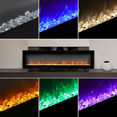 Black Electric Fire Wall Mounted or Freestanding Fireplace Heater 9 Flame Colors with Remote Control 60 inch
