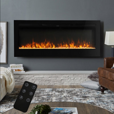 Black Electric Fire Wall Mounted or Inset Fireplace 9 Flame Colors with Remote Control 50 Inch