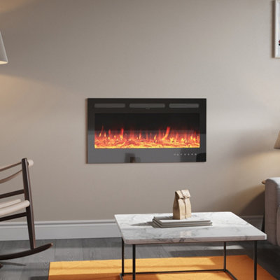 Black Electric Fire Wall Mounted or Inset Fireplace Heater 9 Flame Colors Adjustable with Remote Control 40 Inch