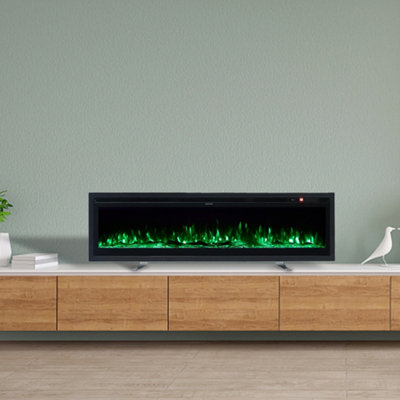Black Electric Fire Wall Mounted Wall Inset or Freestanding Fireplace ...