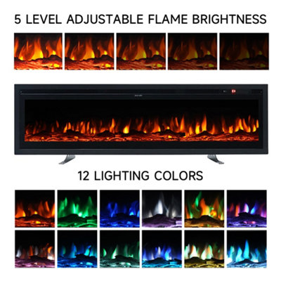 Black Electric Fire Wall Mounted Wall Inset or Freestanding Fireplace ...