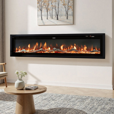 Black Electric Fire Wall Mounted Wall Inset or Freestanding Fireplace ...