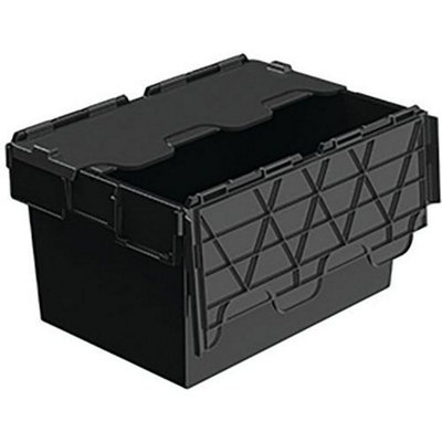 Black Euro Attached Lid Container - 64L