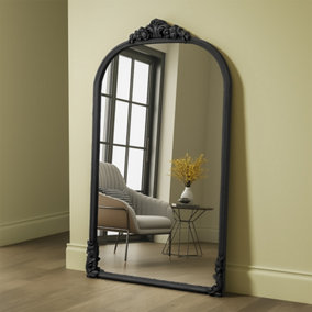Black European Arched Framed Ornate Decorative Full Length Mirror