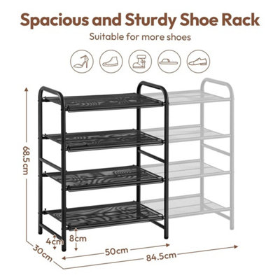 Black Expandable 4-Tier Iron Mesh Wire Shoe Rack Ventilated Entryway ...