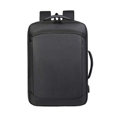 Black Expandable Backpack USB Port Nylon Travel Rucksack Fits 15.6 ...