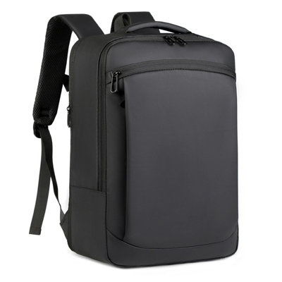 Black Expandable Backpack USB Port Nylon Travel Rucksack Fits 15.6 ...