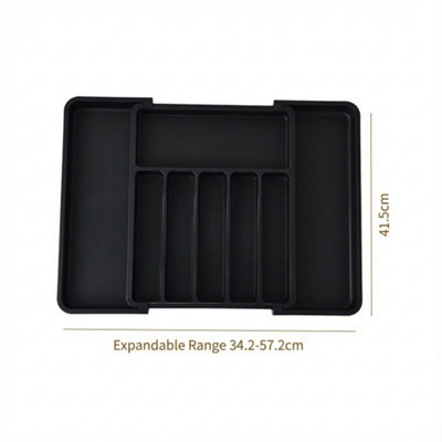 Black Extendable Cutlery Tray Drawer Organiser Insert For Kitchen ...
