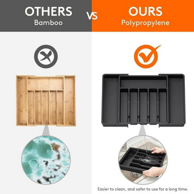 Black Extendable Cutlery Tray Drawer Organiser Insert For Kitchen ...