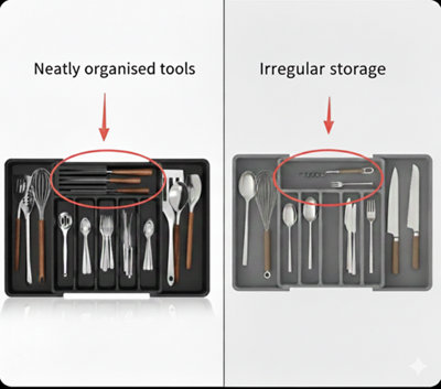 Black Extendable Cutlery Tray Drawer Organiser Insert For Kitchen ...