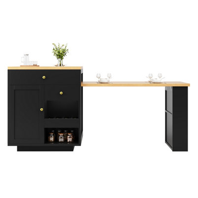 Black Extendable Kitchen Island with Integrated Storage & Dining Table