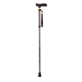 Black Extendable Walking Stick with Plastic Handle - Engraved Pattern - Foldable