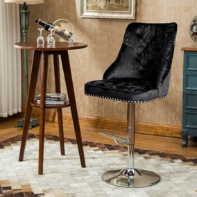 Black Fabric Upholster Adjustable Height Bar Stool Chair