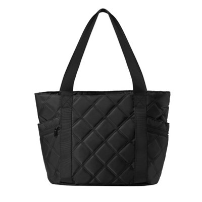 Black Fashion Nylon Tote Bag with Multiple Pockets
