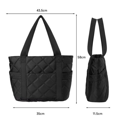 Black Fashion Nylon Tote Bag with Multiple Pockets