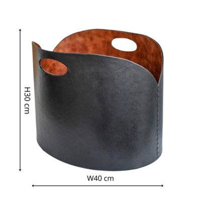 Black Faux Leather Log Bucket H30cm W40cm