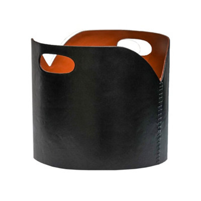 Black Faux Leather Log Bucket H30cm W40cm