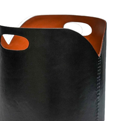 Black Faux Leather Log Bucket H30cm W40cm