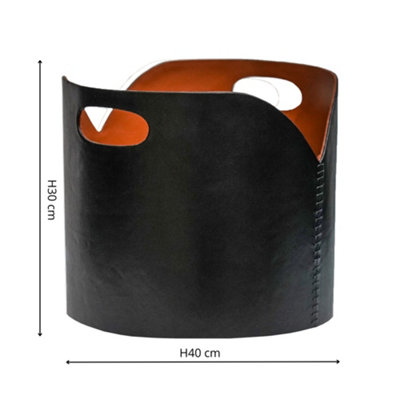 Black Faux Leather Log Bucket H30cm W40cm