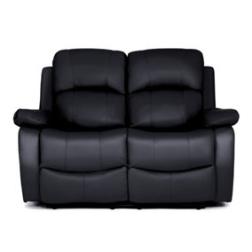 Black Faux Leather Manual Recliner 2 Seater Sofa