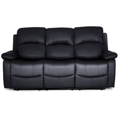 Black Faux Leather Manual Recliner Sofa - 3 Seater
