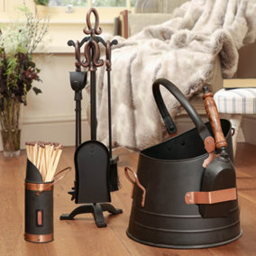 Black Fireplace 5pcs Tools Fireside Companion Set with Coal Bucket and Match Canister