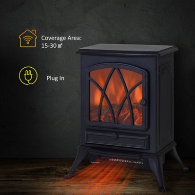 Black Fireplace Log Burning Flame Effect Electric Stove Standing