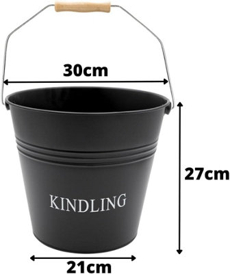 Black Fireside Kindling Bucket - Vintage Style Weather Resistant Fireplace Wood Burner Coal Storage Bucket