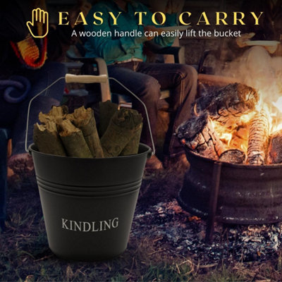 Black Fireside Kindling Bucket - Vintage Style Weather Resistant Fireplace Wood Burner Coal Storage Bucket - 4