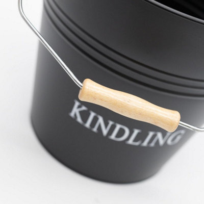 Black Fireside Kindling Bucket - Vintage Style Weather Resistant Fireplace Wood Burner Coal Storage Bucket - 8