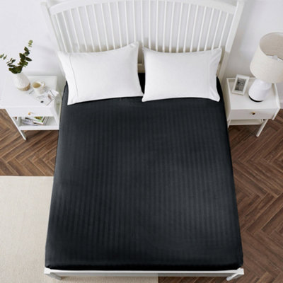 Black Fitted Sheet Soft Anti Allergy Super King Size 40cm Extra Deep Stripe Bed Sheets Easy Care Washable