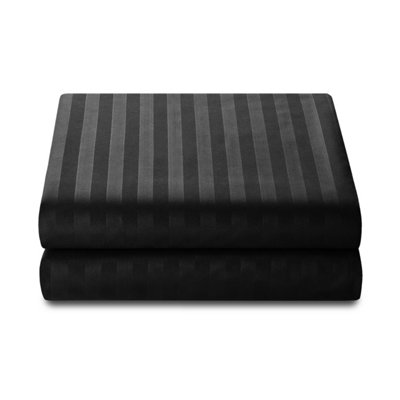 Black Fitted Sheet Soft Anti Allergy Super King Size 40cm Extra Deep Stripe Bed Sheets Easy Care Washable