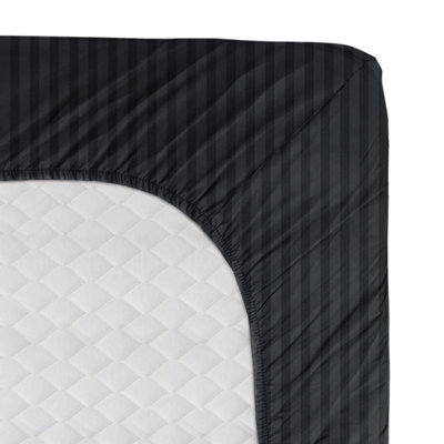 Black Fitted Sheet Soft Anti Allergy Super King Size 40cm Extra Deep Stripe Bed Sheets Easy Care Washable