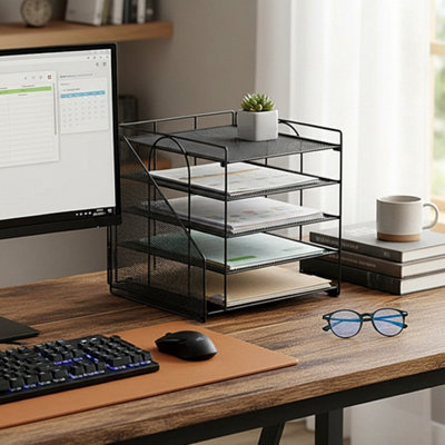 Black Five-tier Desktop Storage Rack with Vertical File Organizer, 31cm ...