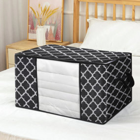 Black Foldable Fabric Clothes Bedding Organizer Storage Bag with Handle and Clear Window