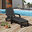 Black Foldable Garden Sun Lounge Plastic Lounger Recliner Armchair with Wheels