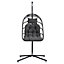 Black Foldable Rattan Egg Swing Chair Garden Relaxing Hanging Chair with Metal Stand and Cushions 195 cm