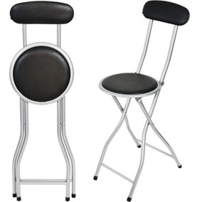 Black Folding Bar Stool Breakfast High Back Chair Padded Round Desk Seat Kitchen