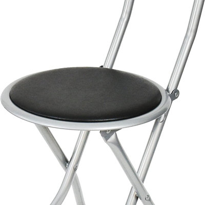 Black Folding Bar Stool Breakfast High Back Chair Padded Round