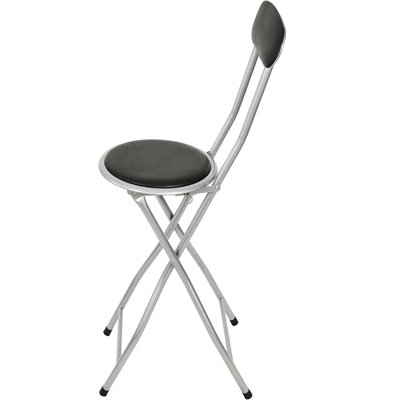 Black Folding Bar Stool Breakfast High Back Chair Padded Round