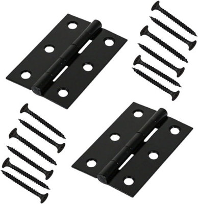 Black Folding Butt Hinges 3" Heavy Duty Mild Steel Internal & External Timber Door Hinges Square Corners Black Powder Coated x 2pc