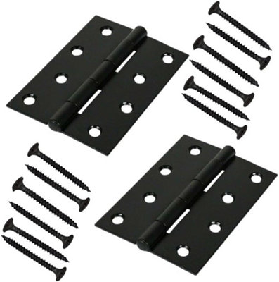 Black Folding Butt Hinges 4" Heavy Duty Mild Steel Internal & External Timber Door Hinges Square Corners Black Powder Coated x 2pc