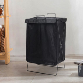 Black Folding Fabric Laundry Hamper Basket Clothes Storage with Lid and Handle