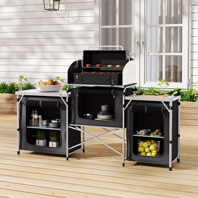 Black Folding Portable Camping Kitchen Stand Unit Storage for Outdoor BBQ Picnic Cooking 175cm W