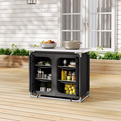 Black Folding Portable Outdoor Camping Kitchen Table Cabinet Storage BBQ Cook Station 100cm W ...